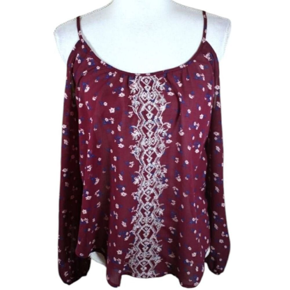 REWIND BURGUNDY FLORAL COLD SHOULDER TOP SZ.S EUC